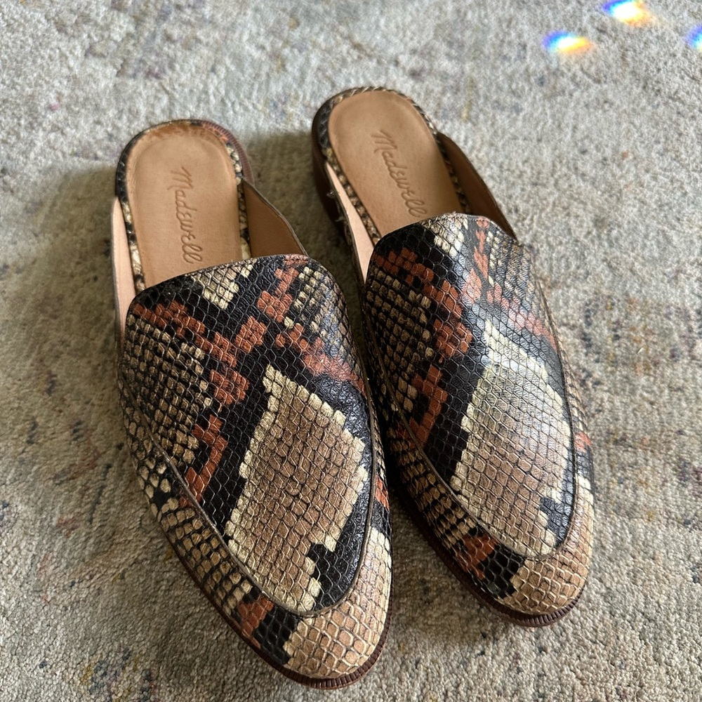 Madewell The Frances Loafer Mule in Snakeskin Embossed Leather